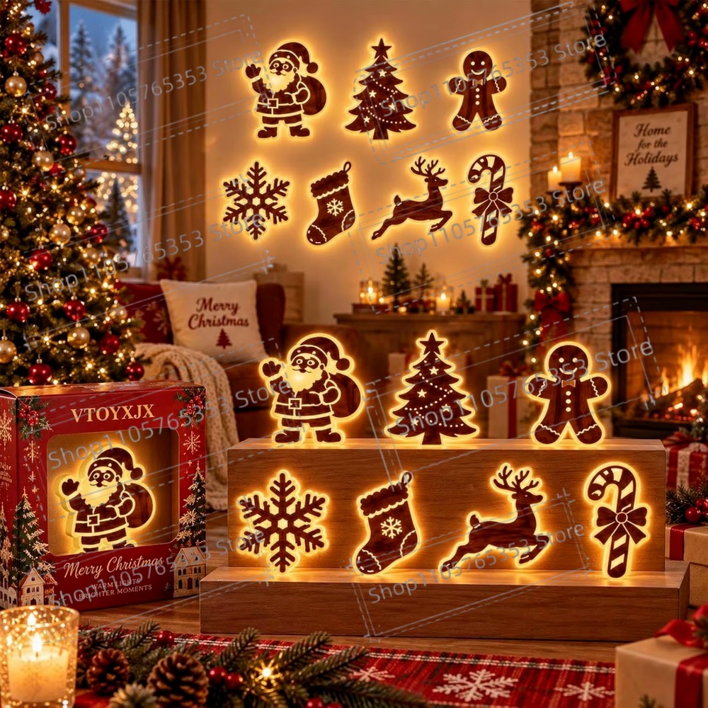 Up Lighting Decor - 2027年版、光るトナカイのクリスマスデコレーション。LEDライト付き、光るトナカイのウォールステッカー。屋外用、お祭りやホリデーシーズンに最適な3D木製装飾。