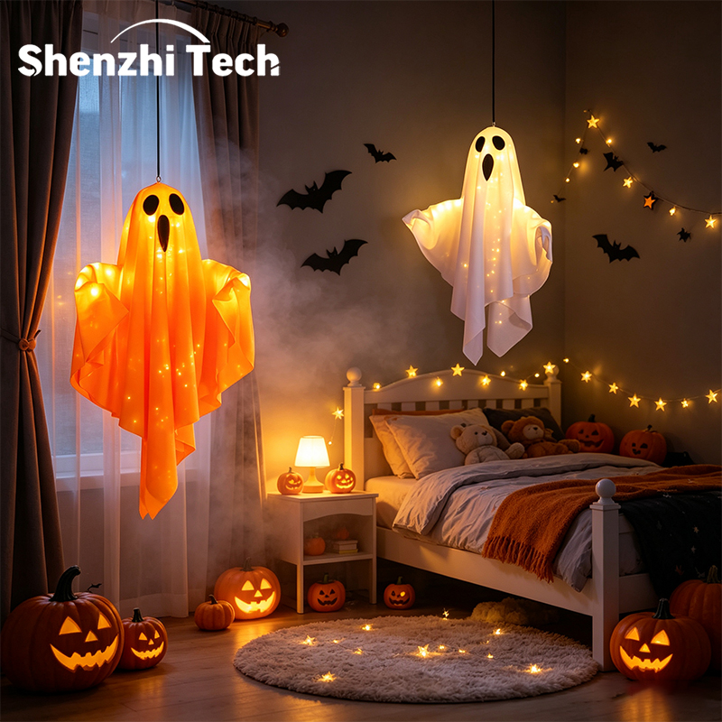 Decor Lighting Lamps - ハロウィーンの吊り下げ式ライトアップゴーストランプ。電池式LED素材のゴーストライト装飾。寝室用の不気味な吊り下げ式ゴーストオーナメント。