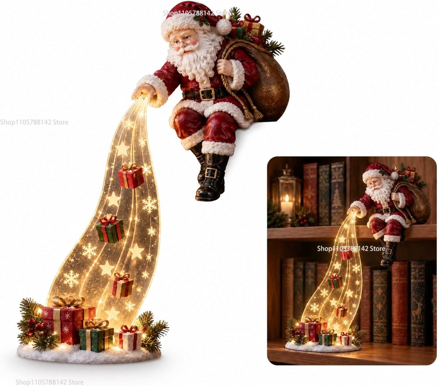 Lighting Christmas Decor - クリスマス用、棚の縁に飾るライト付きの装飾品、カスタムメイドの家庭用装飾品、樹脂製の雪だるまの置物。