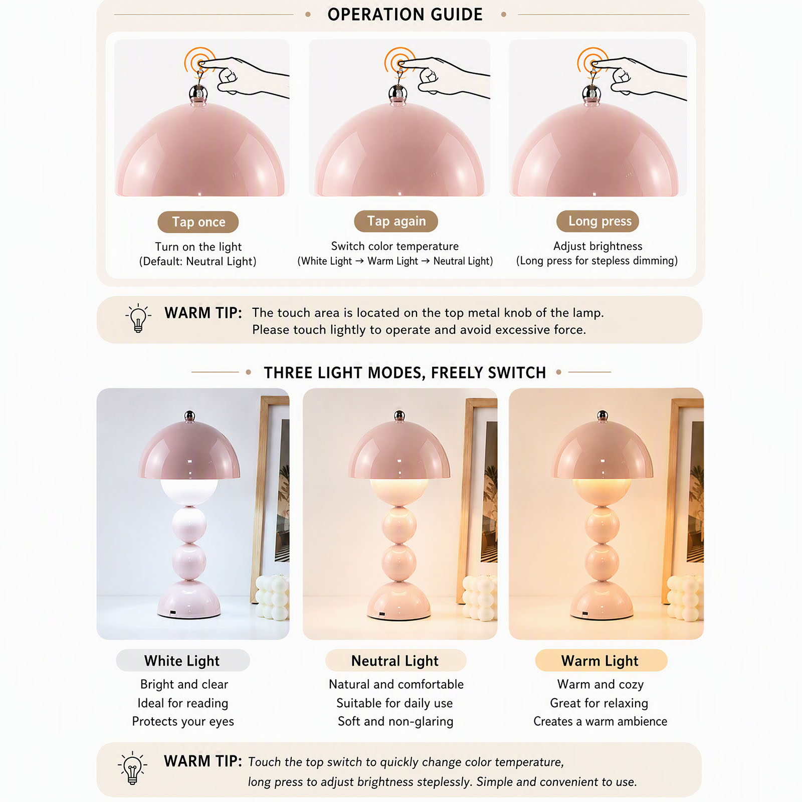 ヴィンテージ風のきのこ型テーブルランプ。USB接続で、3段階 - Decor Lighting Lamps のレビューと価格