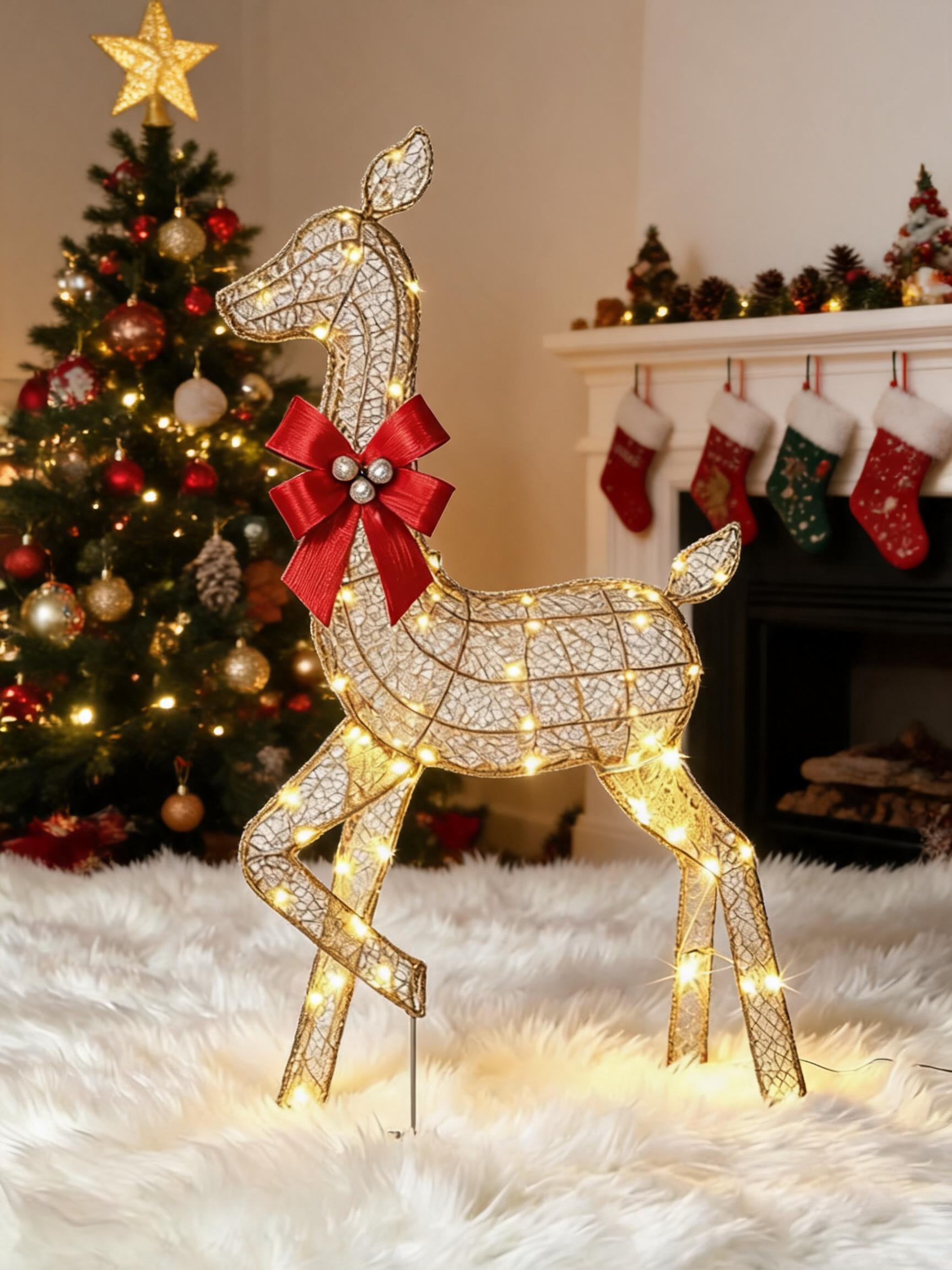 3個入り、点灯式クリスマス鹿の家族セット。常時点灯するLED - Up Lighting Decor のレビューと価格